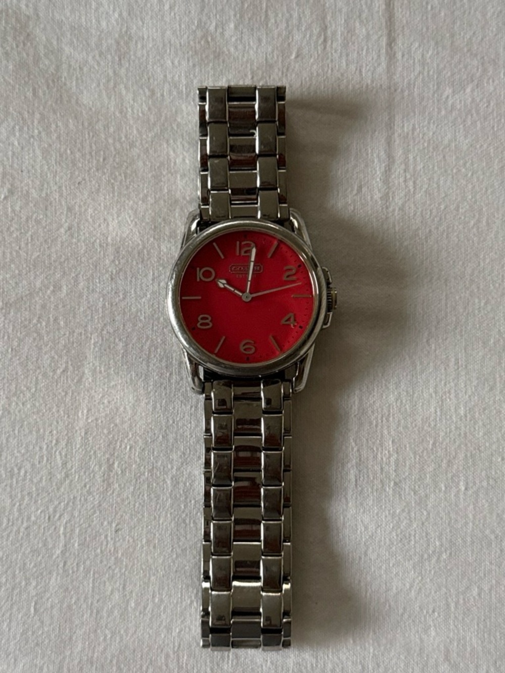 Coach Silver Bracelet Watch with Red Dial
